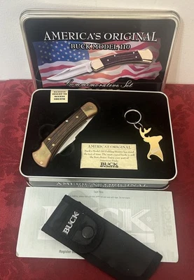 Navaja de Bolsillo Plegable Original Buck 110 Juego Conmemorativo Caja de Estaño Abridor de Llaveros Foto 1 de 4