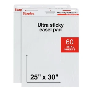 Staples Ultra Sticky Wall Easel Pad 25" x 30" 30 Sheets/Pad 2 Pads/Pack - Picture 1 of 6