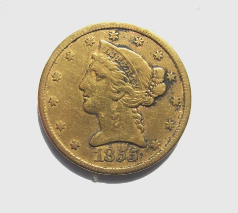 1855-S LIBERTY HEAD HALF EAGLE $5 DOLLAR GOLD SAN FRANCISCO RARE DATE COIN Cover