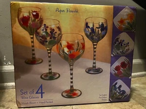 Zulauf Designs (Oneida) Mouth Blown Set of 4 “Paper Flowers” Wine Glasses NEW - Picture 1 of 4