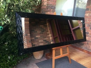 Gloss Black Mirror Featuring an Organic Rippled Design Timber Frame 200x73cm - Picture 1 of 5