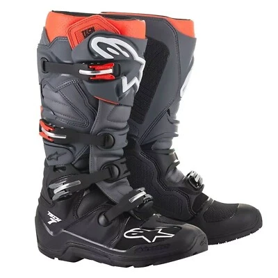 Alpinestars Tech 7 Enduro Motocross MX Bike Boots - BLACK GREY RED FLUO