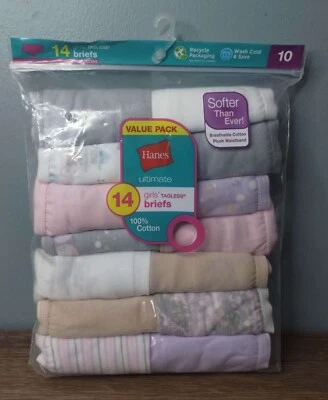 Girls Hanes Ultimate Tag Less Multicolor Briefs 14 pack - Size 10 - NWT - Image 1 of 2