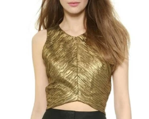 Camicetta crop top strappata da Ronny Kobo taglia small 'Anna' bronzo metallizzato senza maniche - Foto 1 di 9