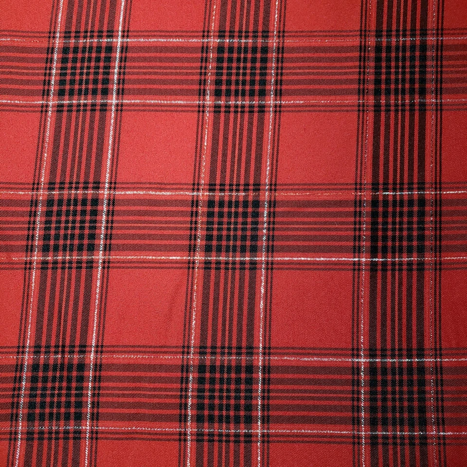 Tela de popelina tartán a cuadros roja negra plateada vacaciones Navidad 58" por yarda Foto 1 de 4