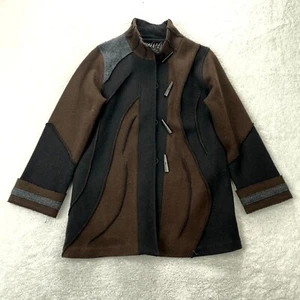 Icelandic Design Sweater Womens Large Brown Cardigan Wool Mock Neck Toggle Boho - Picture 1 of 10