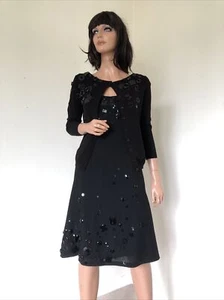 Cárdigan Vestido Negro Barato y Elegante Moschino De Colección Trajes Adornado Reino Unido 10 - Imagen 1 de 19