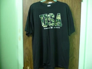 USA HOME OF THE BRAVE JERZEES BLACK T SHIRT SHORT SLEEVES - Picture 1 of 3