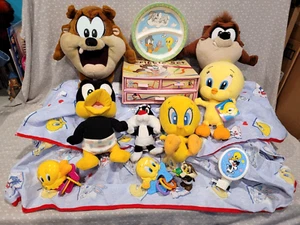 VTG Baby Looney Tunes Tweety Taz Daffy Plush Coyote Toy Scribble Set Blanket Lot - Picture 1 of 24