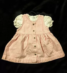 Vtg Oshkosh Baby B'Gosh Jumper Dress USA Pink White Stripe Girls Sz 12 Months - Picture 1 of 4
