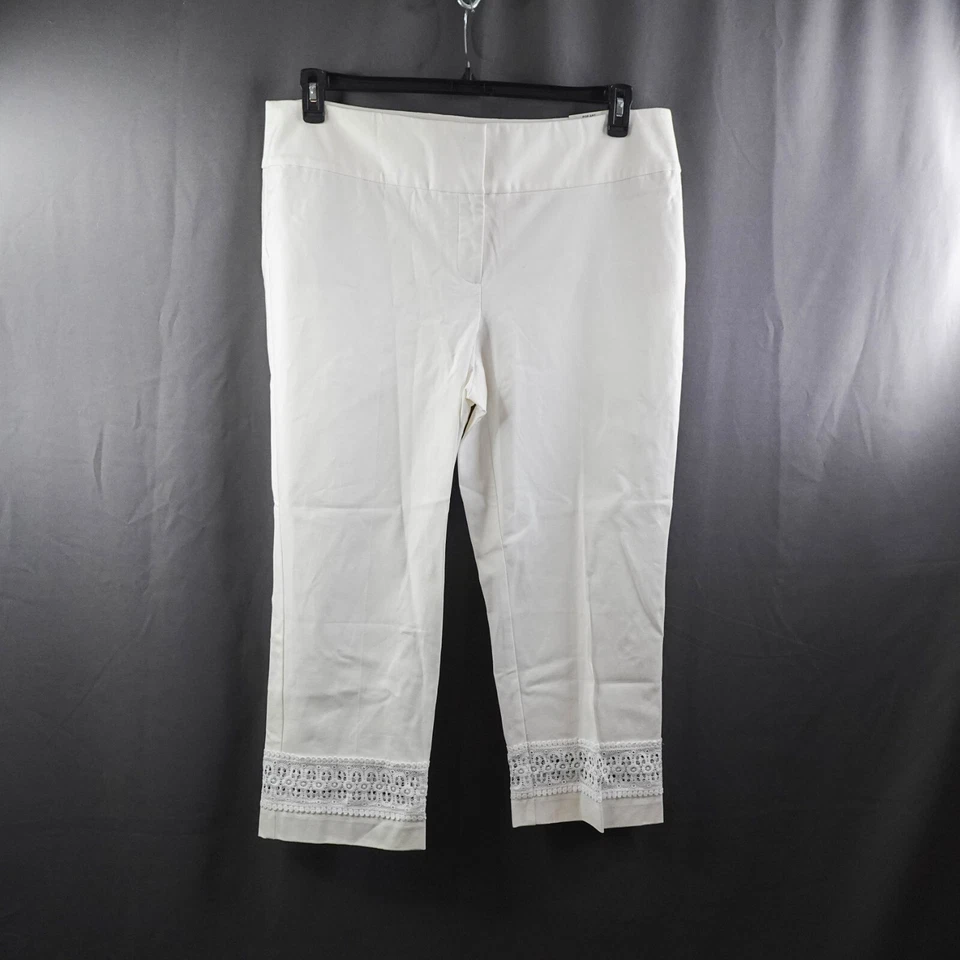 Alfani Womens White Slim Leg Tummy Control Lace Ankle Pants Plus 18w BHFO 8344