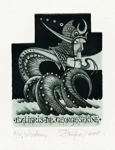 Wisdom, Original Surrealistic Art Print Etching Ex libris by Sergey Hrapov - Picture 1 of 3
