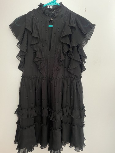 Kate Spade Devore mini abito a strati con volant in seta buco della serratura panetteria a pois nero 0