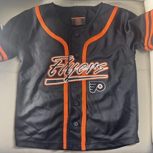 Camiseta de béisbol para niños con botones NHL Philadelphia Flyers negra con naranja talla 8-10 - Imagen 1 de 8