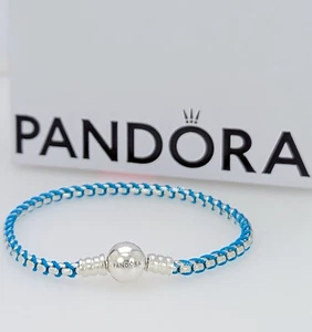 NEW 100% Authentic PANDORA 925 Blue Cord Snake Chain Charm Bracelet 593816C01 - Picture 1 of 6