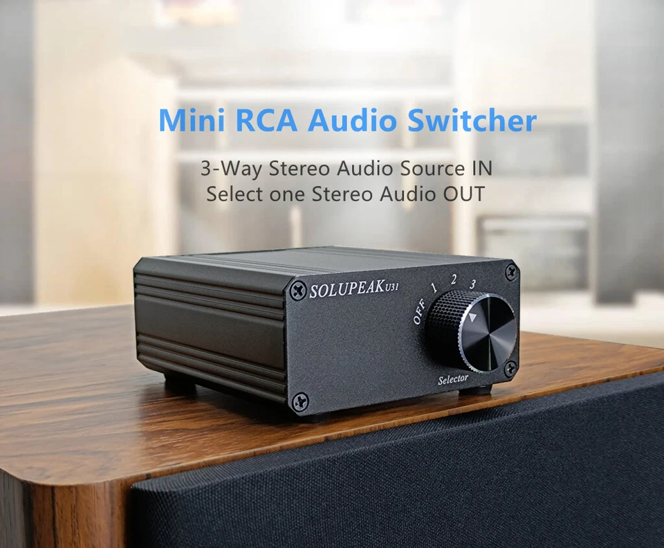 3 IN RCA Selector Stereo audio signal switcher splitter Switch Lossless (Black) - Image 1 of 4