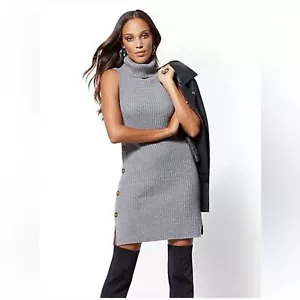 New York & Company Glitter Silver Grey Gray Sleeveless Sweater Tunic Dress - L - Picture 1 of 5