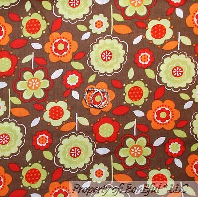 BonEful Fabric Cotton Quilt Brown Orange Flower Leaf Fall Thanksgiving NEW SCRAP - Image 1 of 4