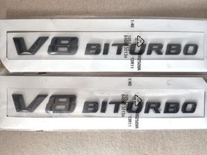 Gloss Black Wing Badges Emblems For Mercedes V8 Biturbo C63 E63 S63 ML63 AMG G63 - Picture 1 of 2