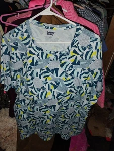 lands' end 1x 16-18w Camisa Algodón Abstracto Verde Pez Ex Blusa Básica - Imagen 1 de 1