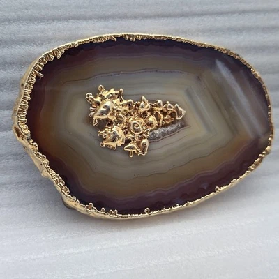 Hermosa losa de ágata piedra natural con incrustaciones de oro hebilla de cinturón de colección Foto 1 de 4