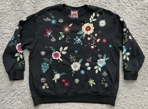 Johnny Was Women's Crewneck Sweatshirt Size XL Black Floral Boho Side Pockets - Picture 1 of 18