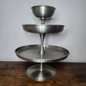 Pottery Barn Antique Silver Round Tiered Stand - 3-Tier Tray Elegant Decor - Picture 1 of 14