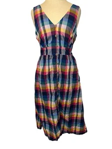 J Crew Damen Baumwolle kariert V-Ausschnitt geknöpft Tank Kleid mehrfarbig Größe 4 - Bild 1 von 7