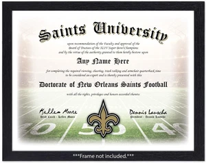 NEW ORLEANS SAINTS NFL Certificato/Diploma Uomo Grotta REGALO NATALE - Foto 1 di 2