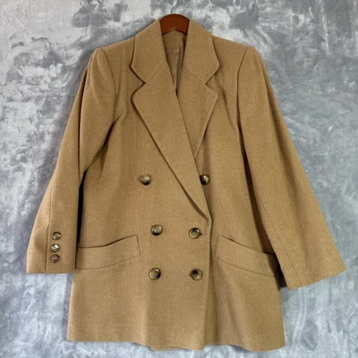 Gabardina corta de lana camel beige de colección años 60 70 doble pecho hecha en EE. UU. Foto 1 de 4
