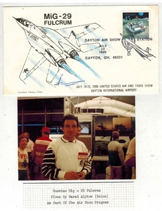 RUSSIAN MiG-29 FULCRUM AIRPLANE & PHOTO OF PILOT MARAT ALYKOV 1990 OHIO AIR SHOW - Picture 1 of 1