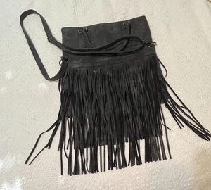 Mossimo Black Fringe Faux Leather Crossbody  Convertible Handbag, Cowboy Culture - Picture 1 of 10