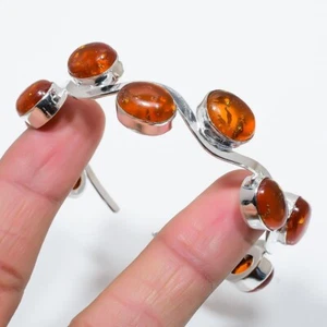 Amber Gemstone 925 Sterling Silver Jewelry Adjustable Cuff Bracelet - Picture 1 of 1