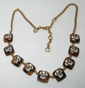JCrew Square Faux Tortoise Shell & Rhinestone Necklace - Picture 1 of 6