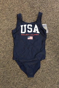 New Polo Ralph Lauren Big Girls "USA" One-Piece Swimsuit - Size 16 - Navy Blue - Picture 1 of 4