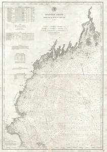 1881 U.S.C.G.S. Nautical Chart of the New England Coast: Boston, Cape Ann, Maine - Picture 1 of 1