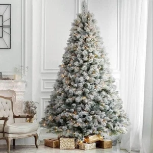 6ft Snow Flocked Christmas Tree w/ Pine Cones, 300 Clear Lights, Hinged Spruce - Picture 1 of 8