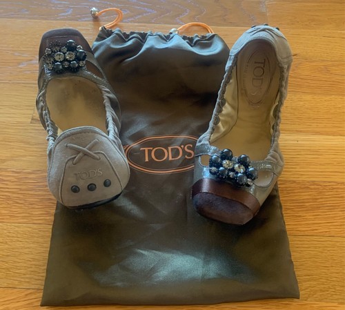 TOD’S Scarpe basse balletto anteriore Tod's donna talpa perline in pelle scamosciata strass taglia 37