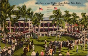 ANILLO PARA CAMINAR Hialeah Race Course MIAMI, Florida FL lino c1952 postal - Imagen 1 de 2