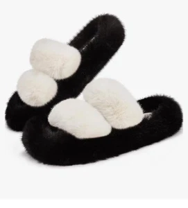 Stylewe Women's Fuzzy Slippers Non Slip Indoor Outdoor Black and Ivory Size 9 - Picture 1 of 5