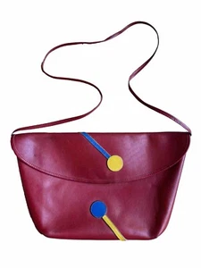 Vintage Red Leather Memphis Mod Pop Art Mondrian 80s Large Clutch Crossbody Bag - Picture 1 of 13