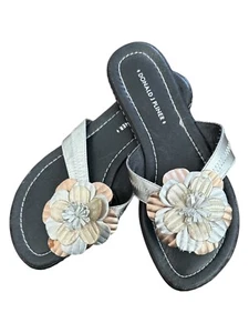 Donald Pliner Metallic Leather Floral Thong Sandals Womens Size 7M - Picture 1 of 5