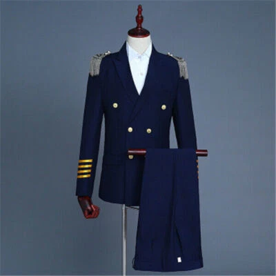 Men Airline Pilot Captain Suit Aviator Uniform Jacket Suit Party Show Costume  - Image 1 of 4
