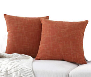 Set of 2, 22â€� x 22â€� Two Tone Linen Pillow Covers, Burnlap Orange Autumn Burlap