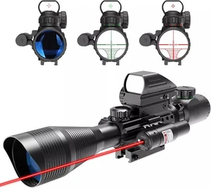 4-12X50 Holographic Rifle Scope Red/Green Mil-dot illuminated Sight & Red Laser - Picture 1 of 19