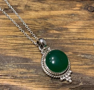 Grüner Onyx Handarbeit Anhänger 925 Sterling Silber Schmuck Damen Geschenk für Sie - Bild 1 von 4