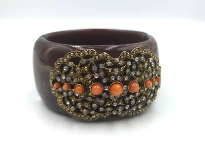 Brazalete Abierto Magnético Boho Ancho Grueso Tortuga Imitación Cuentas y Estrás Foto 1 de 4