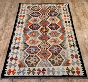 Alfombra de lana Kilim afgana vintage genuina auténtica anudada a mano 188X123 CM - Imagen 1 de 9