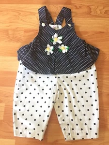 Vintage Baby Girls Toddlers Overalls Summer Kids Polka dot Dress Sz 6-9M - Picture 1 of 7