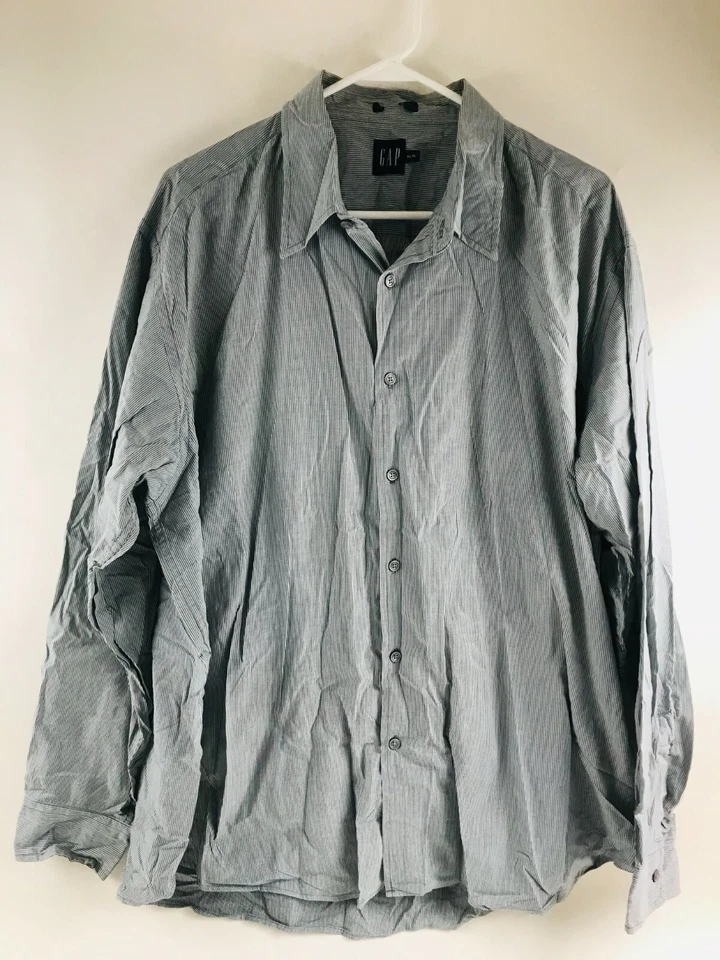 Gap платье рубашка мужская размер очень большой серый мини в полоску длинным рукавом на пуговицах - Изображение 1 из 4